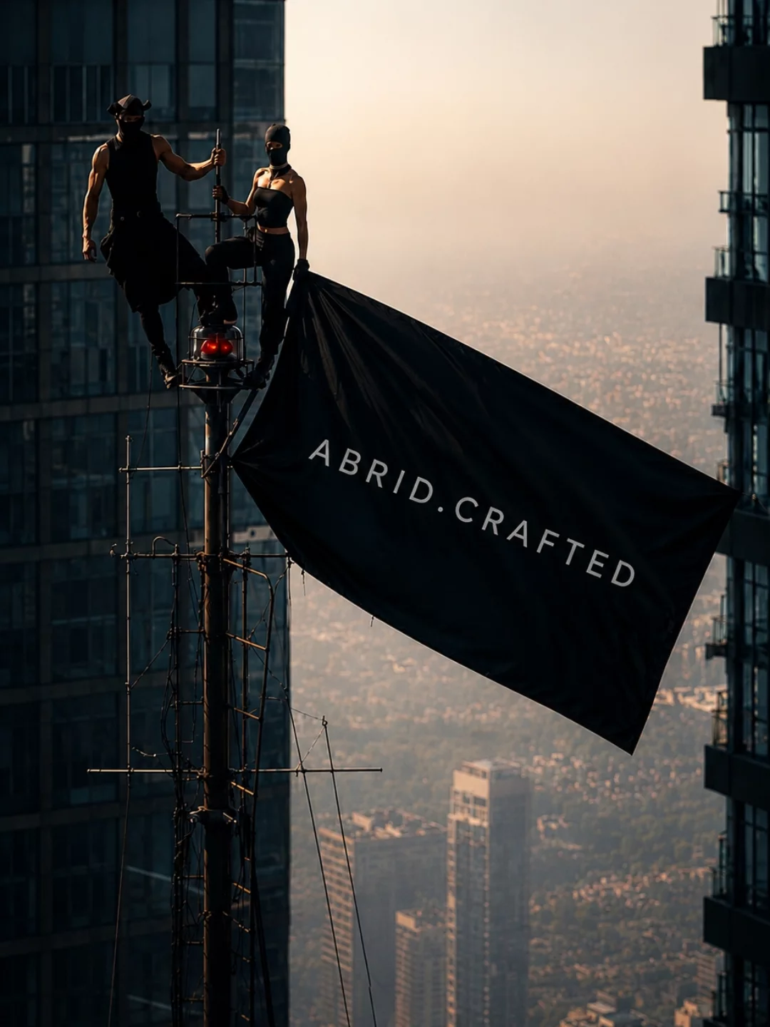 ABRID.CRAFTED banner above the city