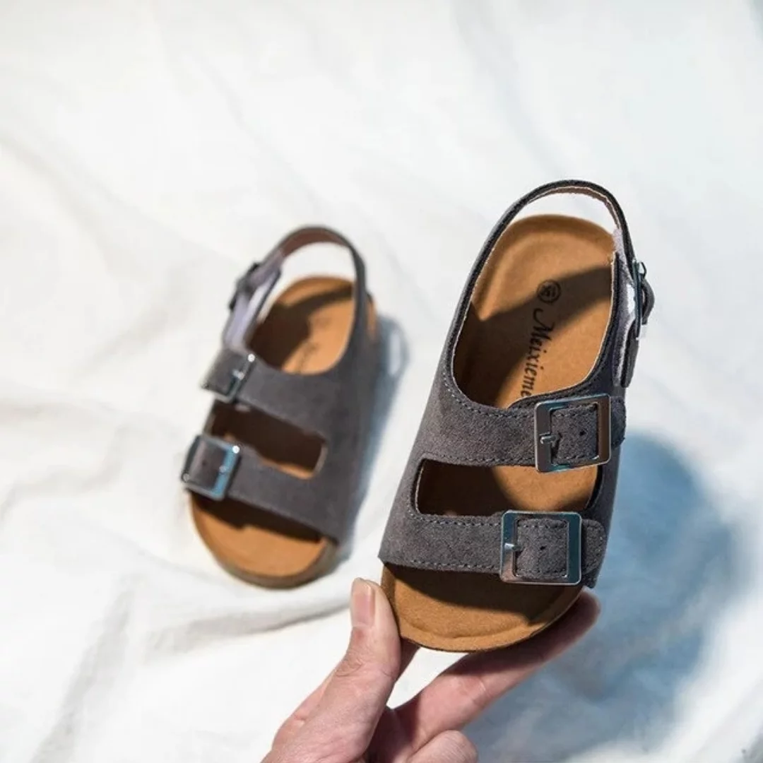 ABRID Petit kids' sandals in black and brown suede